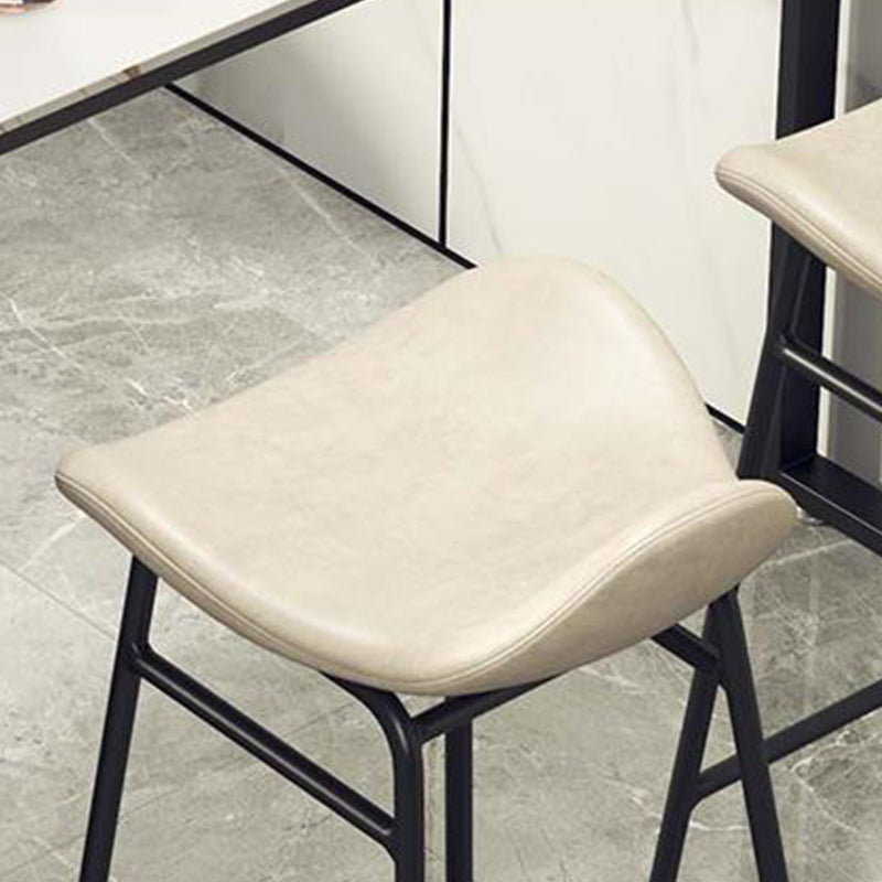 Faux Leather Bar Stools Glam Iron Backless Bar Stool with Footrest