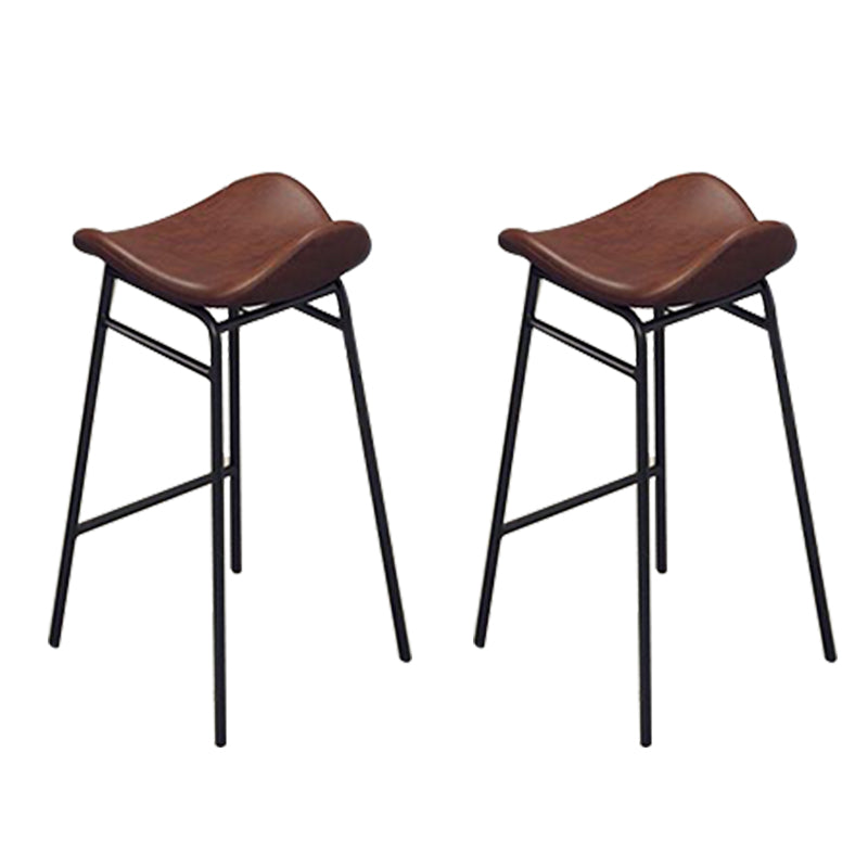 Faux Leather Bar Stools Glam Iron Backless Bar Stool with Footrest