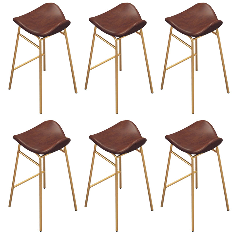 Faux Leather Bar Stools Glam Iron Backless Bar Stool with Footrest
