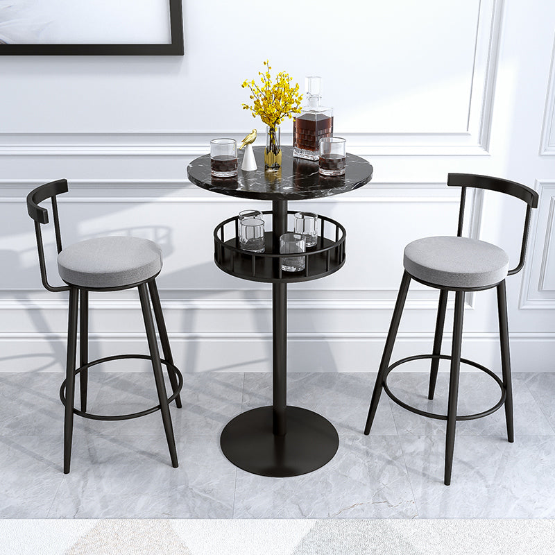 Round Upholstered Dining Stool Low Back Bar Stool with Metal Base
