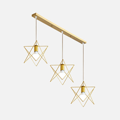 Poliertes Gold Quadrat/Sechseck/Stern Deckenleuchten Retro Stylish Metallic 3 Lampen Esszimmer Hängende Licht mit Drahtrahmen