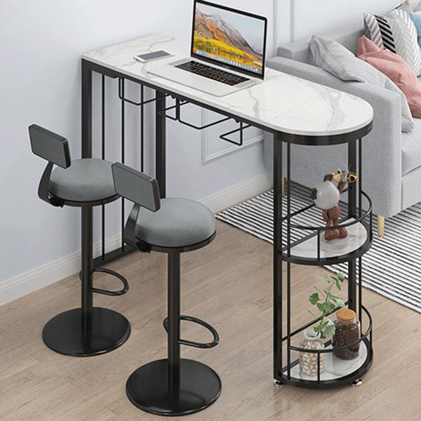 Modern Stone Top Bar Table Set 1/2/3 Pcs Free Form Bar Table and Adjustable Height Stools
