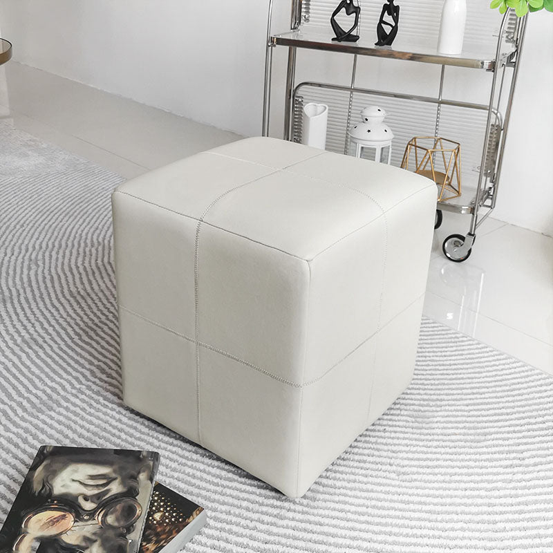 Luxury Pouf Ottoman Genuine Leather Upholstered Solid Color Square Ottoman