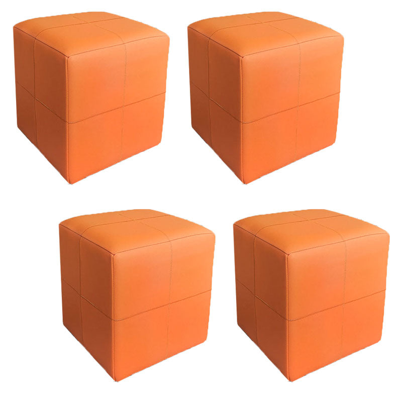 Luxury Pouf Ottoman Genuine Leather Upholstered Solid Color Square Ottoman