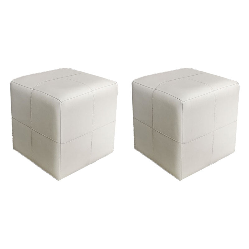 Luxury Pouf Ottoman Genuine Leather Upholstered Solid Color Square Ottoman