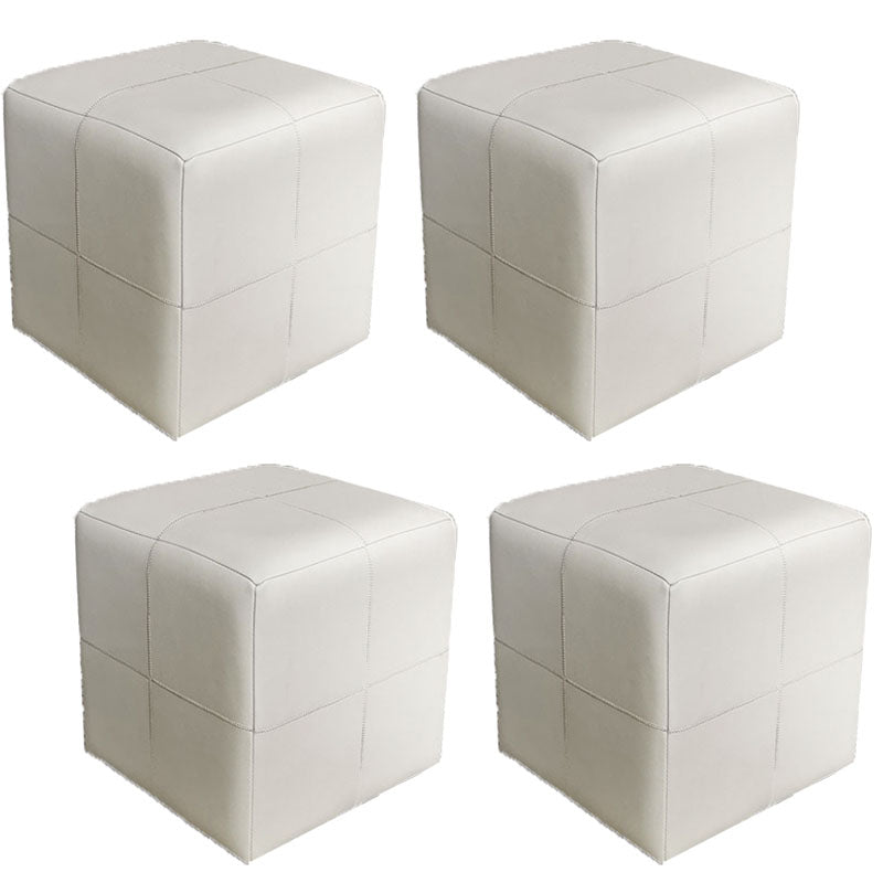 Luxury Pouf Ottoman Genuine Leather Upholstered Solid Color Square Ottoman