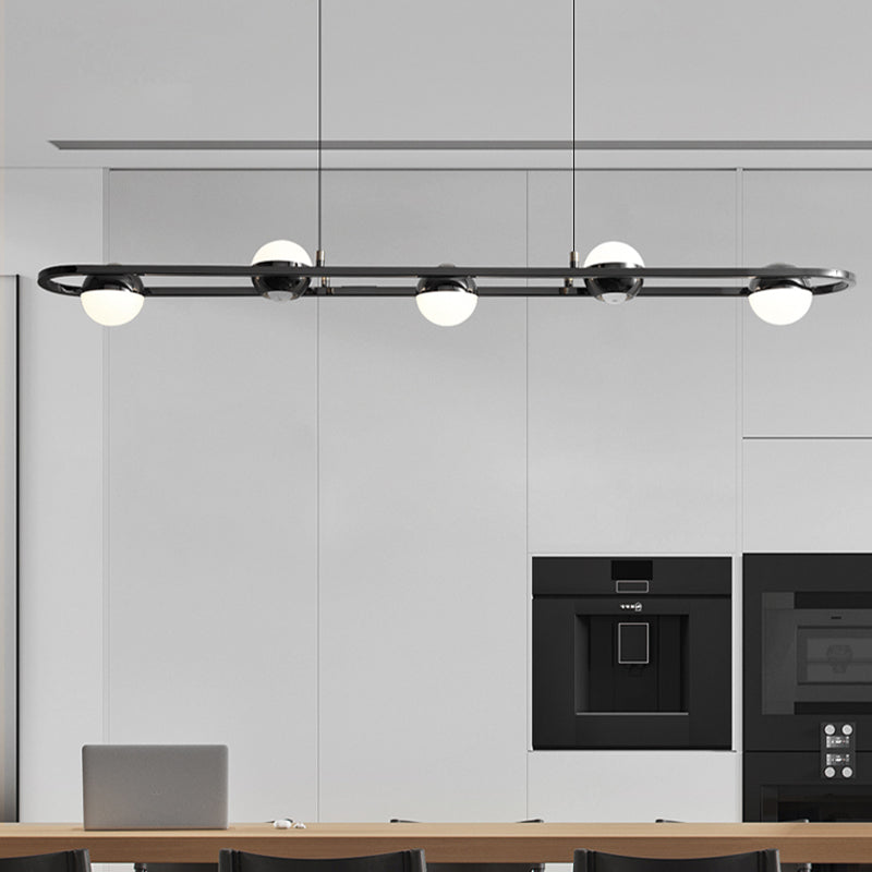 Modern Hanging Light Spherical Globe Island Light Fixture in Black for Dining Room