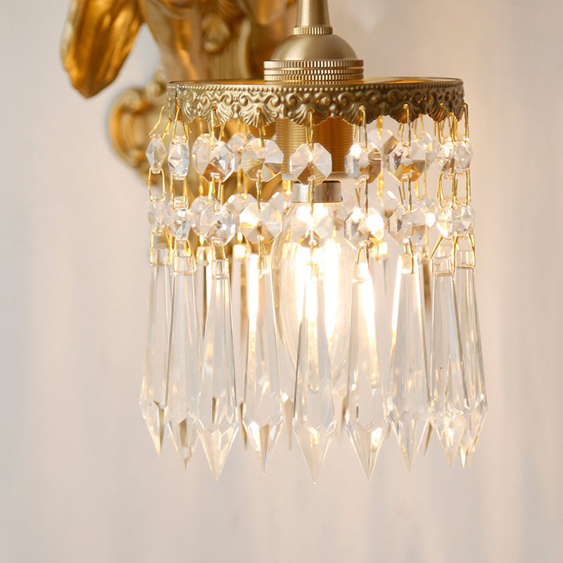 Cylinder Shape Crystal Wall Lighting Modern Style 1 Light Wall Mounted Light in Gold