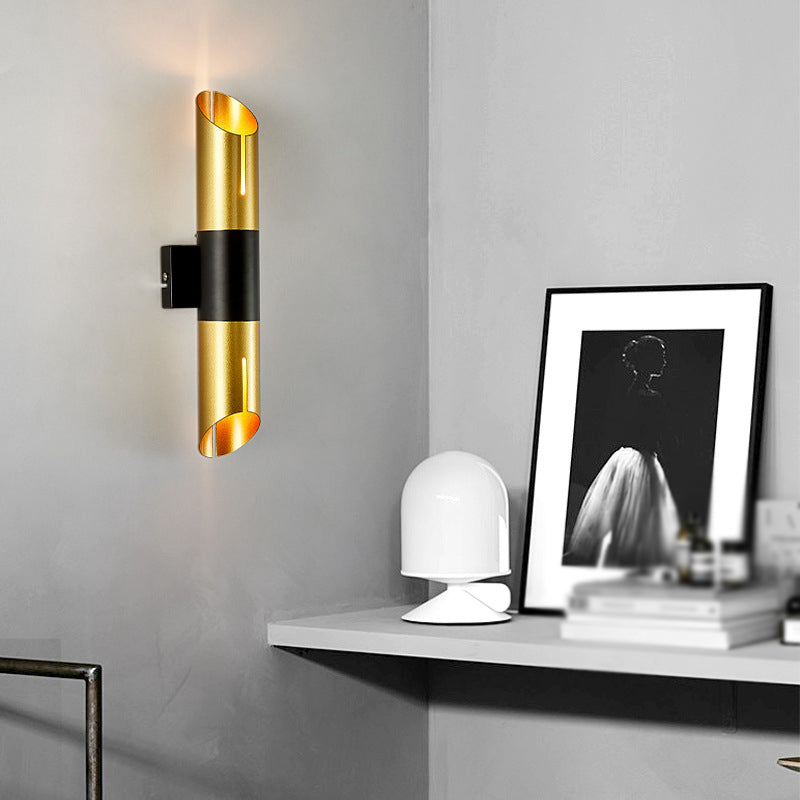 Gold Modern Wall Sconce Cylinder Shape Vanity Lamp with Metal Shade for Bathroom