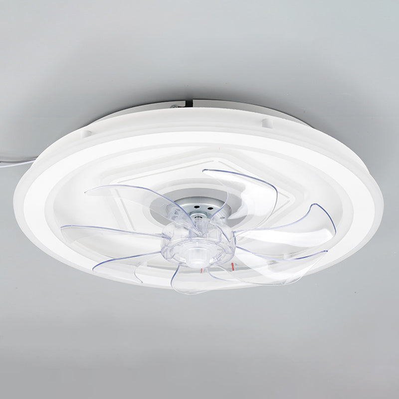 7-Blade White Ceiling Fan Modern Metallic Fan with Light for Foyer