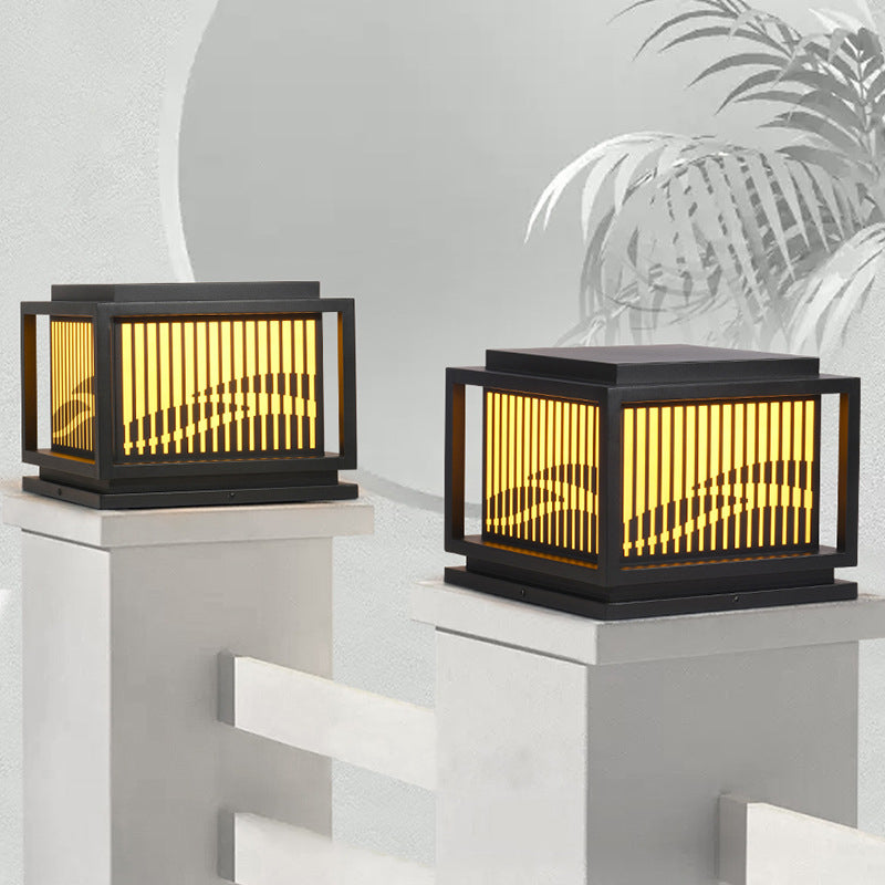 Metal Rectangle Shape Waterproof Pillar Lamp Modern 1 Light Outdoor Light in Black