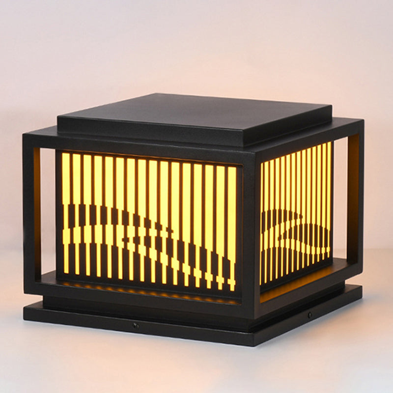 Metal Rectangle Shape Waterproof Pillar Lamp Modern 1 Light Outdoor Light in Black