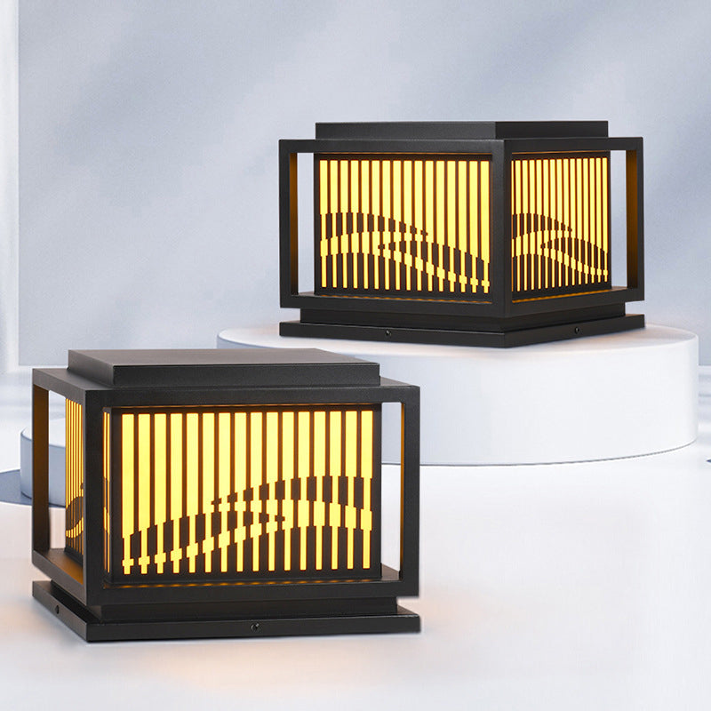 Metal Rectangle Shape Waterproof Pillar Lamp Modern 1 Light Outdoor Light in Black