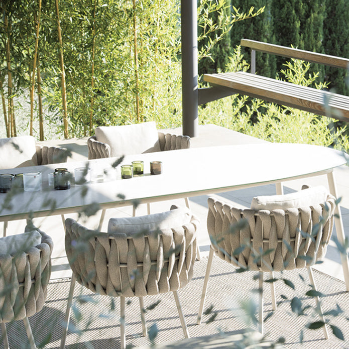 Oval Patio Dining Table Set 1/7 Pcs Stone Top Patio Dining Table with Chairs