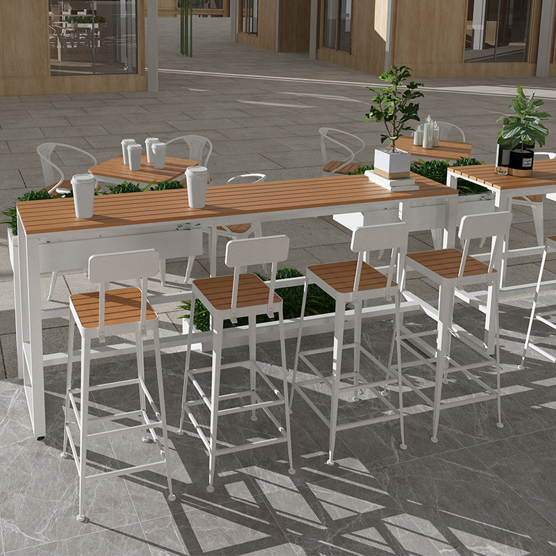 Metal Industrial Bar Table Faux Wood Water Resistant Patio Table