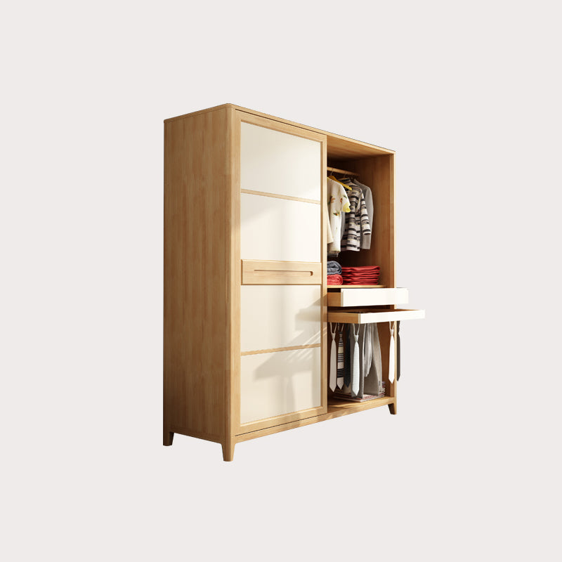 Modern Style Wardrobe Cabinet Wood Clothes Rail Wardrobe Armoire with Shelves