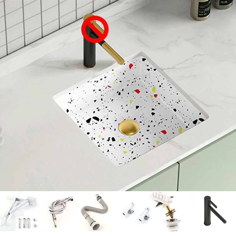 Modern Undermount Vanity Sink Square Porcelain with Pop-Up Drain Basin Sink