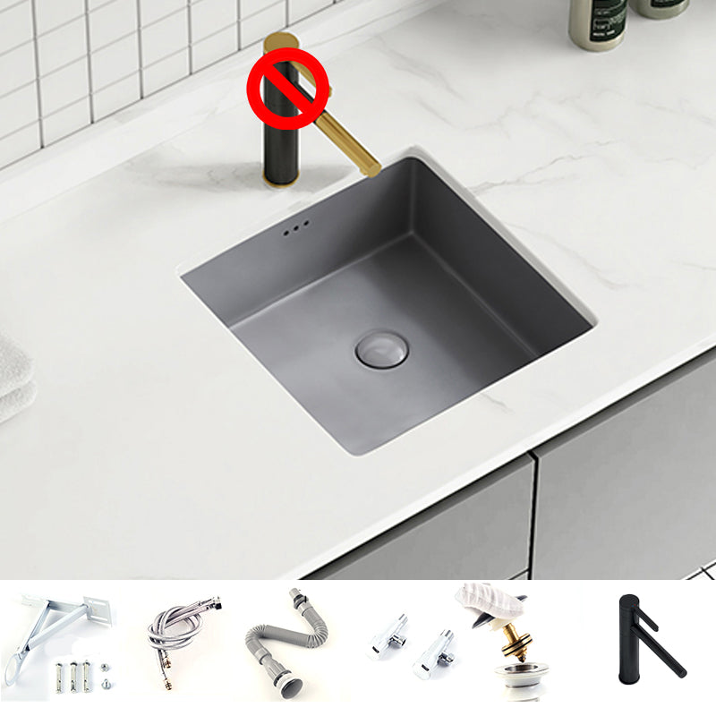 Modern Undermount Vanity Sink Square Porcelain with Pop-Up Drain Basin Sink