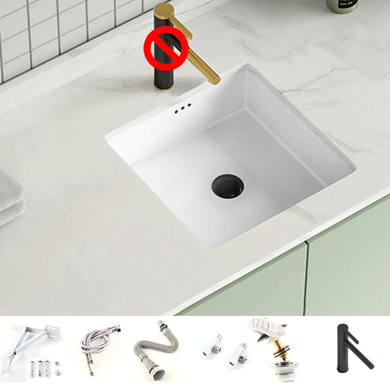 Modern Undermount Vanity Sink Square Porcelain with Pop-Up Drain Basin Sink