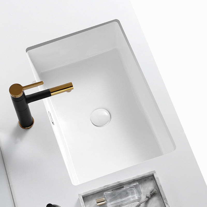 Modern Undermount Bathroom Sink Rectangular Porcelain with Faucet Basin Sink