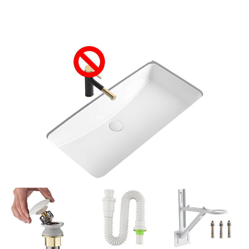 Modern Undermount Bathroom Sink Rectangular Porcelain with Faucet Basin Sink