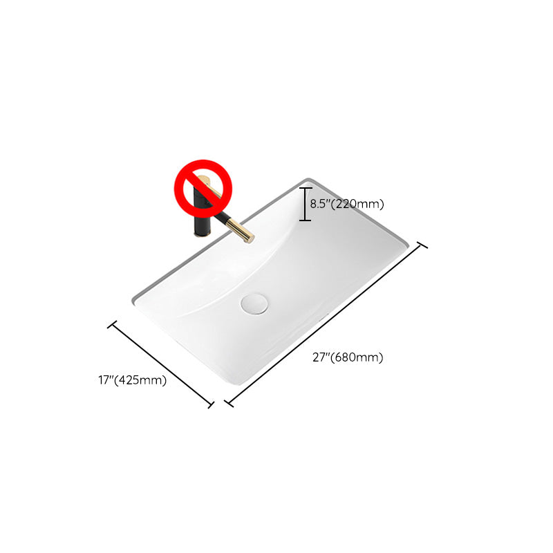 Modern Undermount Bathroom Sink Rectangular Porcelain with Faucet Basin Sink