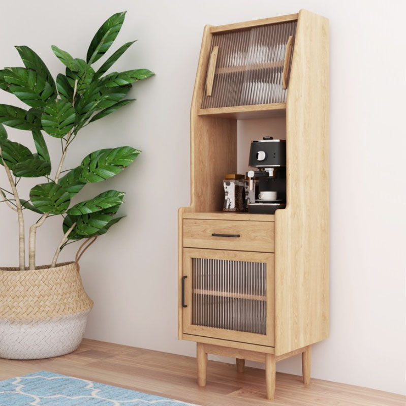 Ultra Modern Pine Dining Hutch Glass Doors Storage Cabinet for Dining Room