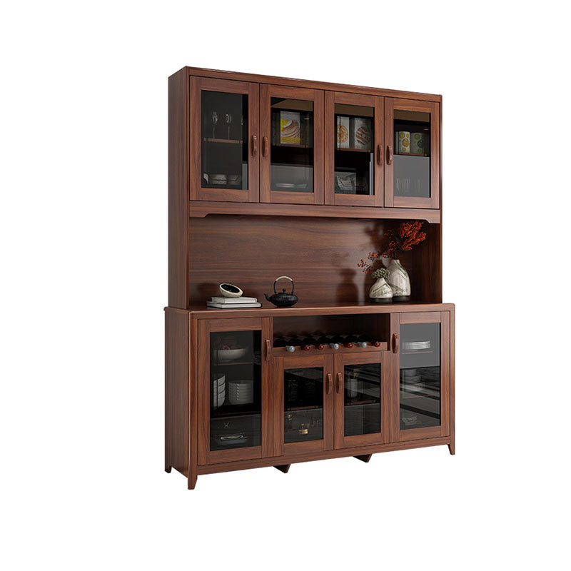 Ultra Modern Rubber Wood Dining Hutch Glass Doors Storage Cabinet with Drawers
