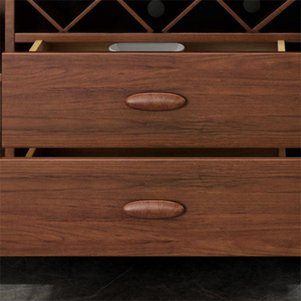 Ultra Modern Rubber Wood Dining Hutch Glass Doors Storage Cabinet with Drawers