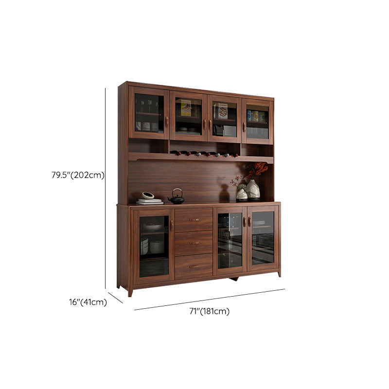 Ultra Modern Rubber Wood Dining Hutch Glass Doors Storage Cabinet with Drawers