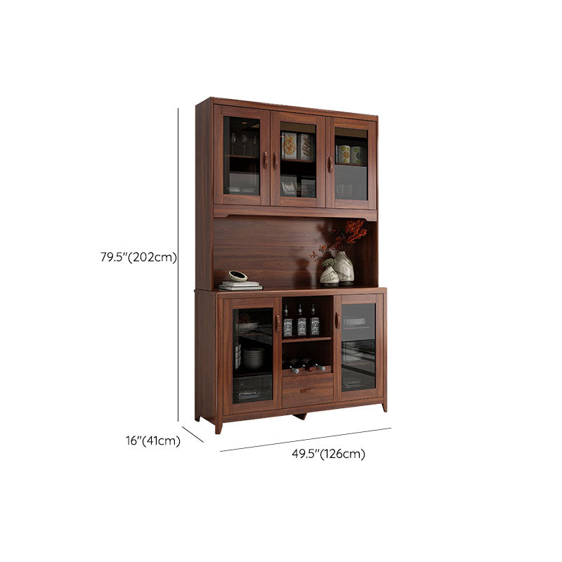 Ultra Modern Rubber Wood Dining Hutch Glass Doors Storage Cabinet with Drawers