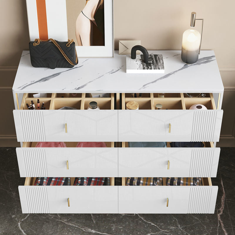 Classic Glam Double Dresser Stone Horizontal Storage Chest with Drawers for Bedroom