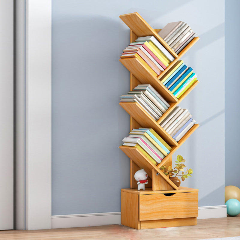 Modern Open Back Standard Bookshelf Engineered Wood Bookcase with Drawers for Study Room
