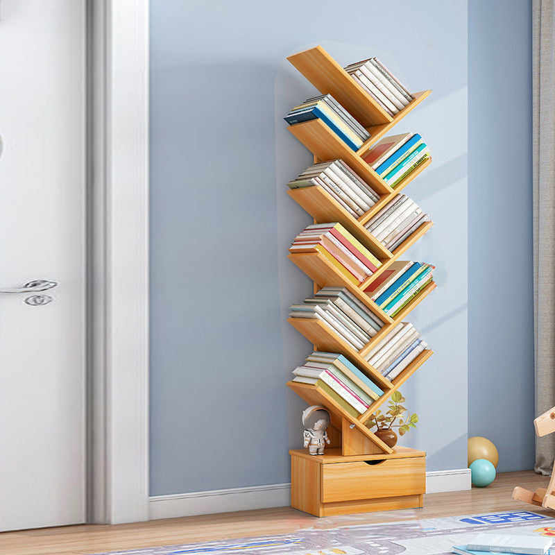 Modern Open Back Standard Bookshelf Engineered Wood Bookcase with Drawers for Study Room