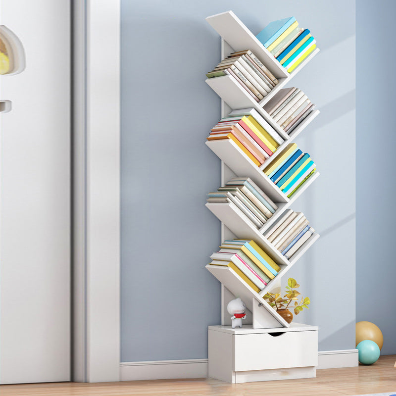 Modern Open Back Standard Bookshelf Engineered Wood Bookcase with Drawers for Study Room