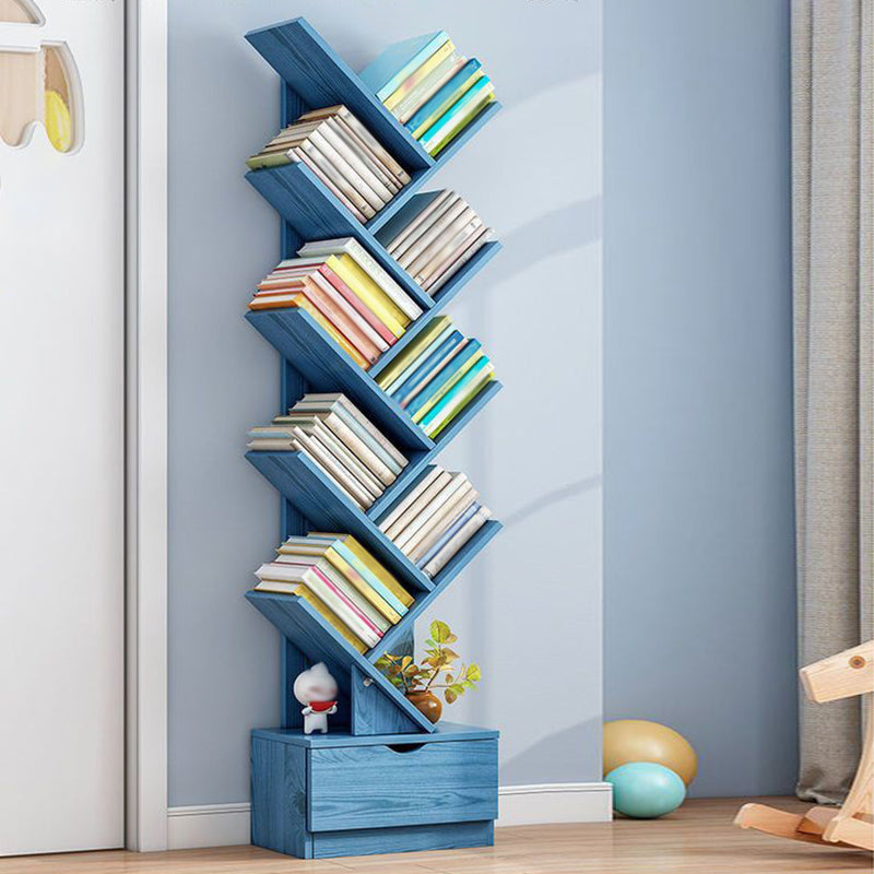 Modern Open Back Standard Bookshelf Engineered Wood Bookcase with Drawers for Study Room