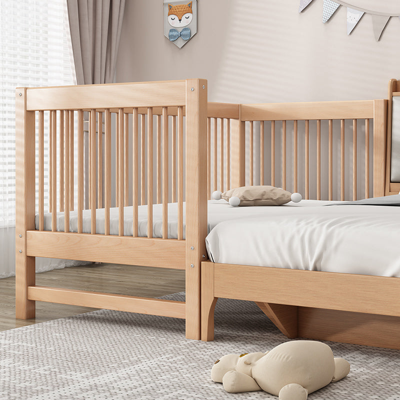 Solid Wood Nursery Crib in Natural Nursery Bed with Guardrails