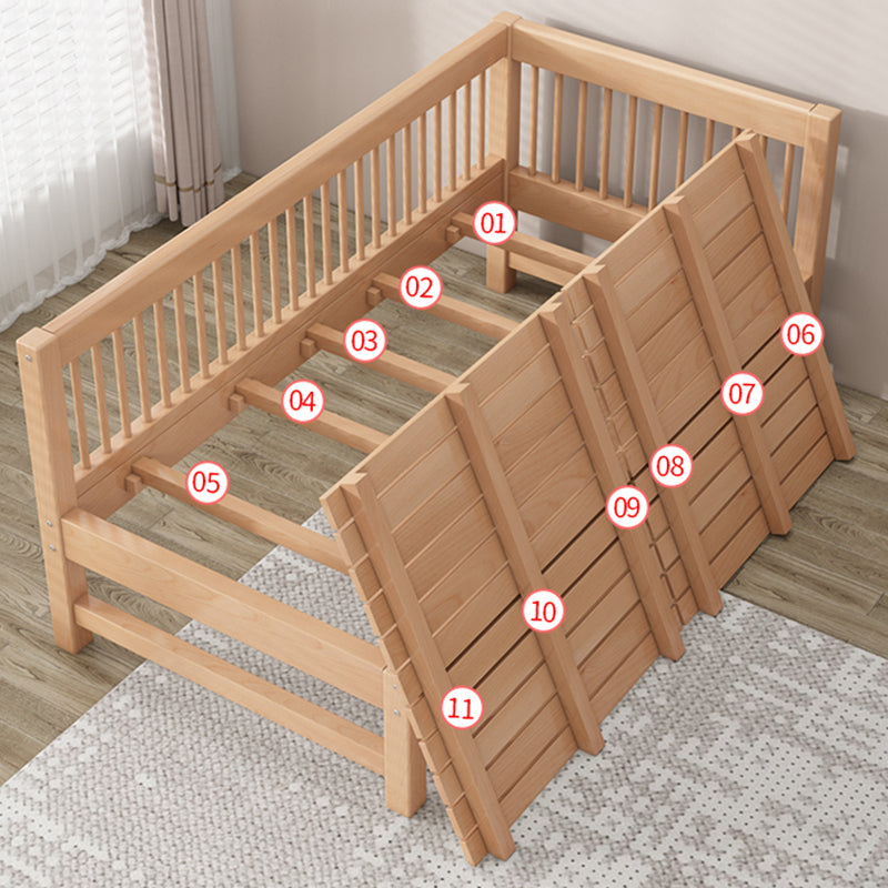 Solid Wood Nursery Crib in Natural Nursery Bed with Guardrails