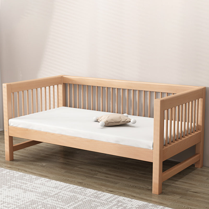 Solid Wood Nursery Crib in Natural Nursery Bed with Guardrails