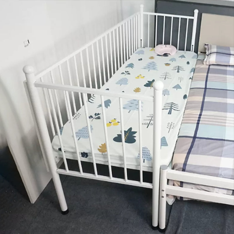 Metal Crib in White Industrial Iron Crib with Mattress and Guardrail