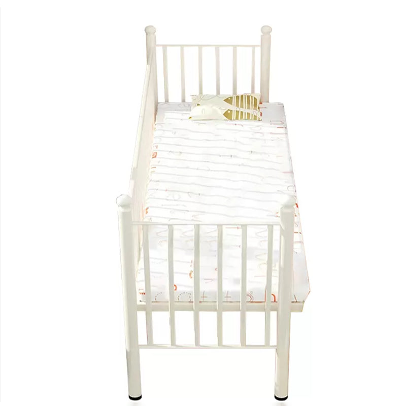 Metal Crib in White Industrial Iron Crib with Mattress and Guardrail