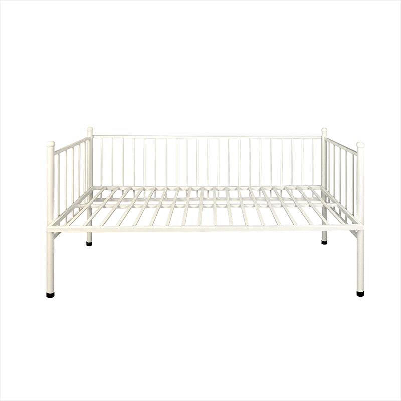 Metal Crib in White Industrial Iron Crib with Mattress and Guardrail
