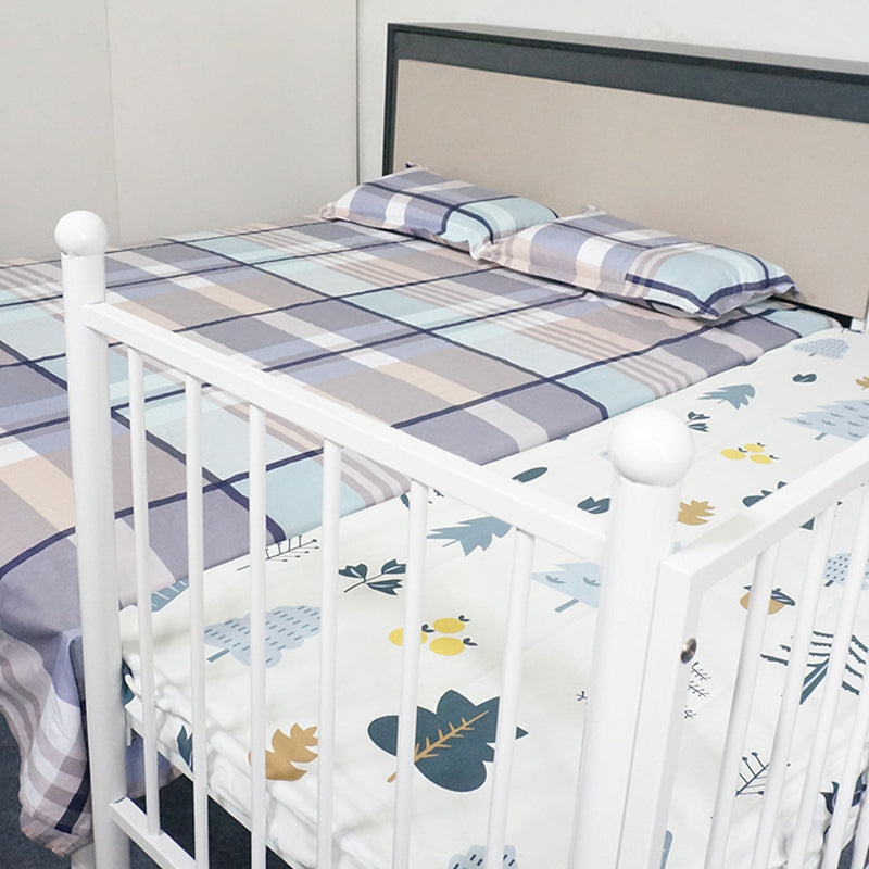 Metal Crib in White Industrial Iron Crib with Mattress and Guardrail