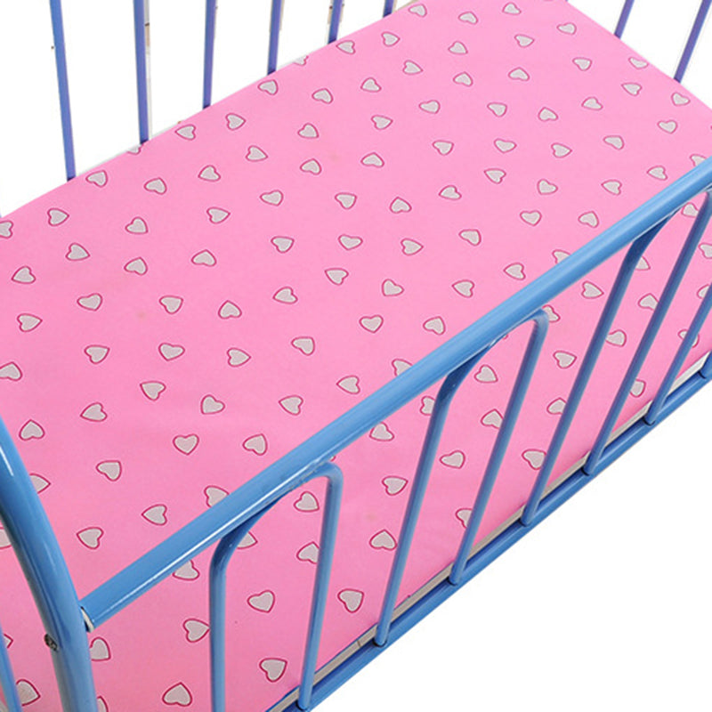 Metal Convertible Crib 2-in-1 Industrial Crib with Casters and 6-Piece Nursery Set