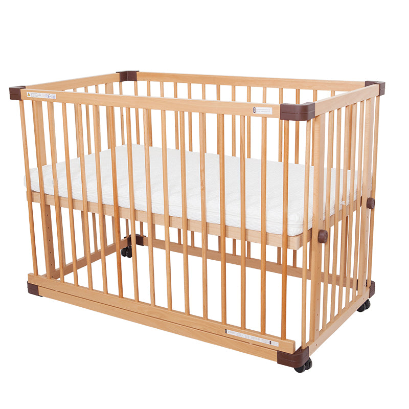Contemporary Wooden Crib in Natural Nursery Bed with Mattress