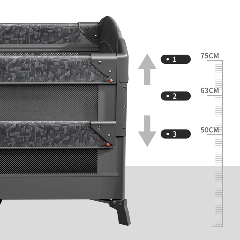 4-in-1 Folding Crib in Black and Gray Mattress Included Crib with Storage and Casters