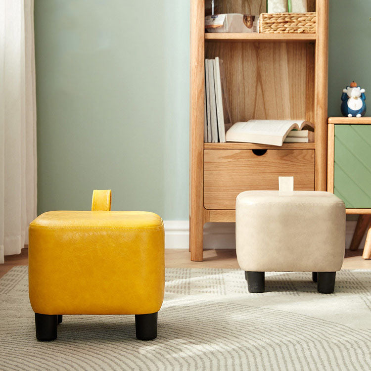 Glam Pouf Ottoman Faux Leather Upholstered Solid Color Square Ottoman with Legs