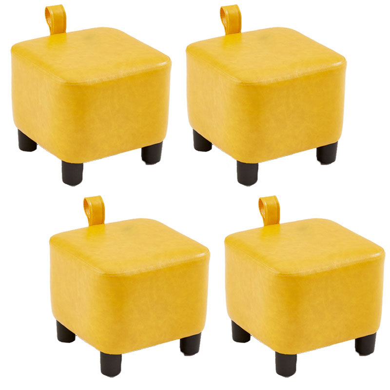 Glam Pouf Ottoman Faux Leather Upholstered Solid Color Square Ottoman with Legs