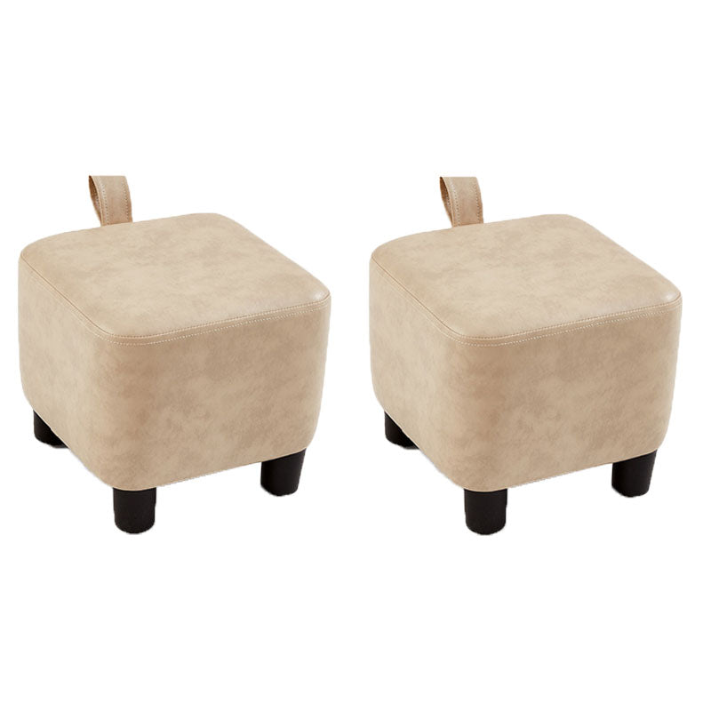 Glam Pouf Ottoman Faux Leather Upholstered Solid Color Square Ottoman with Legs