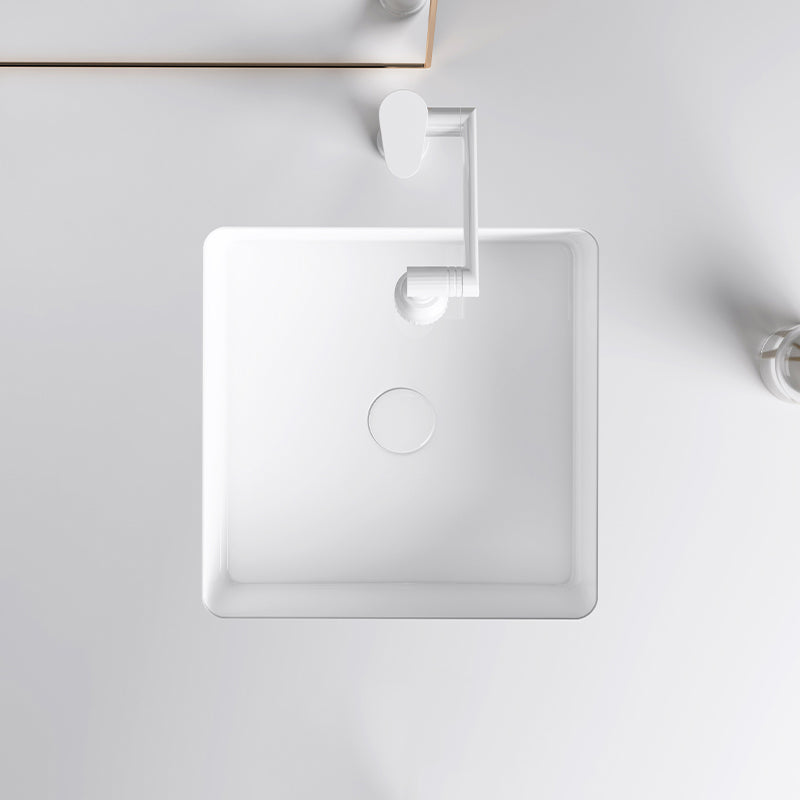Modern Undermount Bathroom Sink Square Porcelain with Drain Assembly Vessel